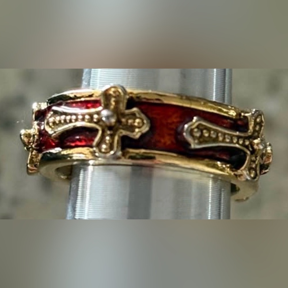 Red and Gold Cross Ring